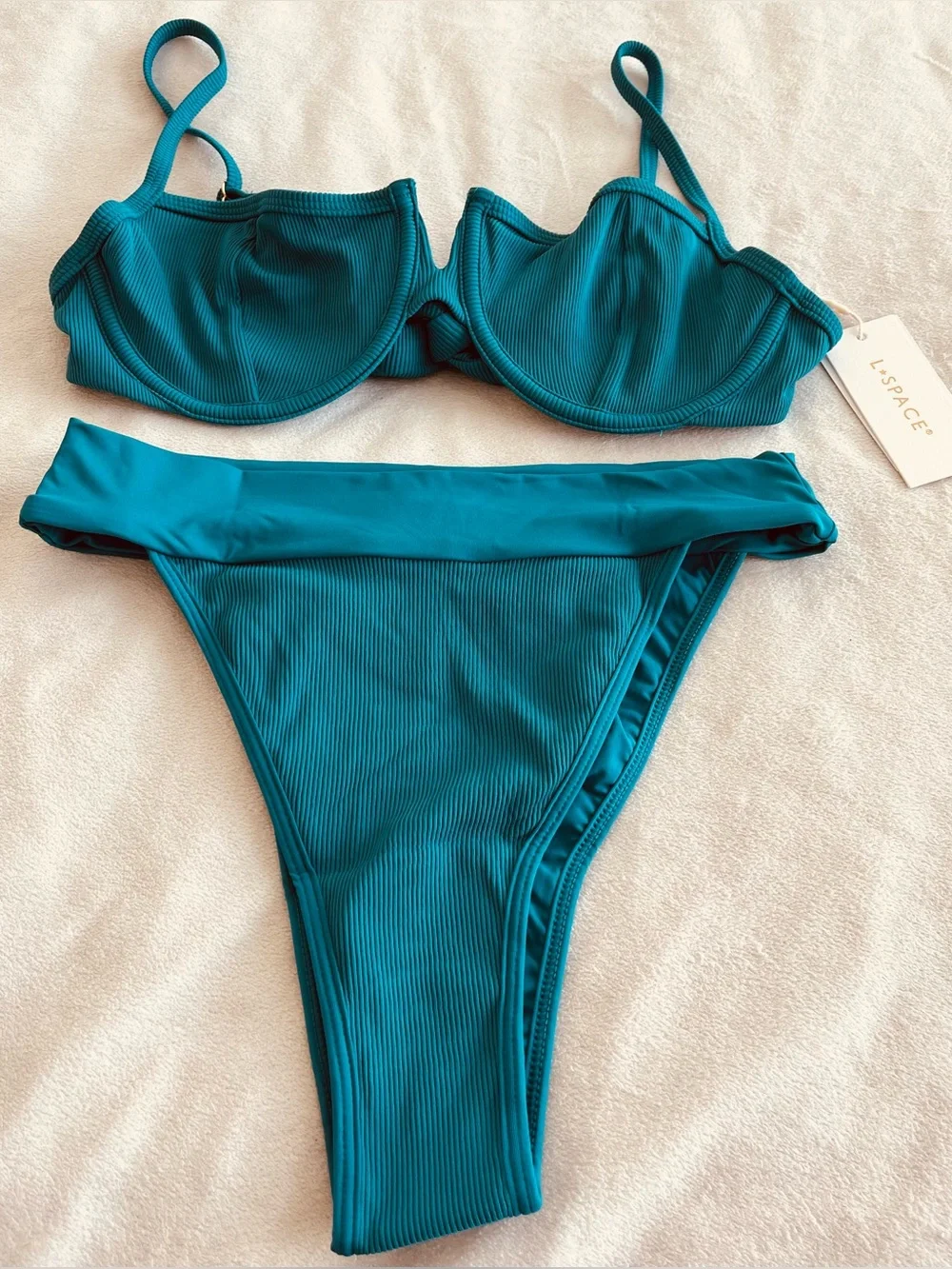 L*Space Bikini Set Hunter Top & Lola Bitsy Bottom Blue Small/Medium Resortwear